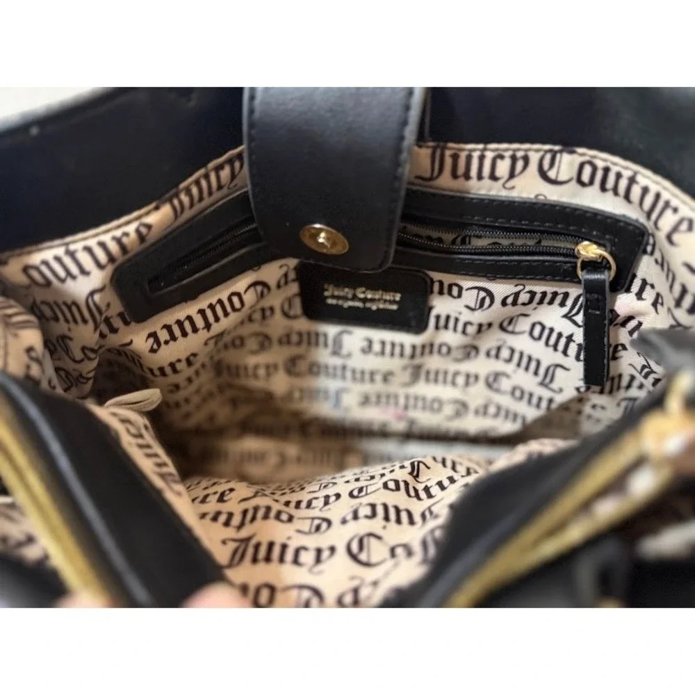 Juicy Couture Black Canvas Tote‎ Bag Rhinestone Logo Double Handle Shoulder Y2K.